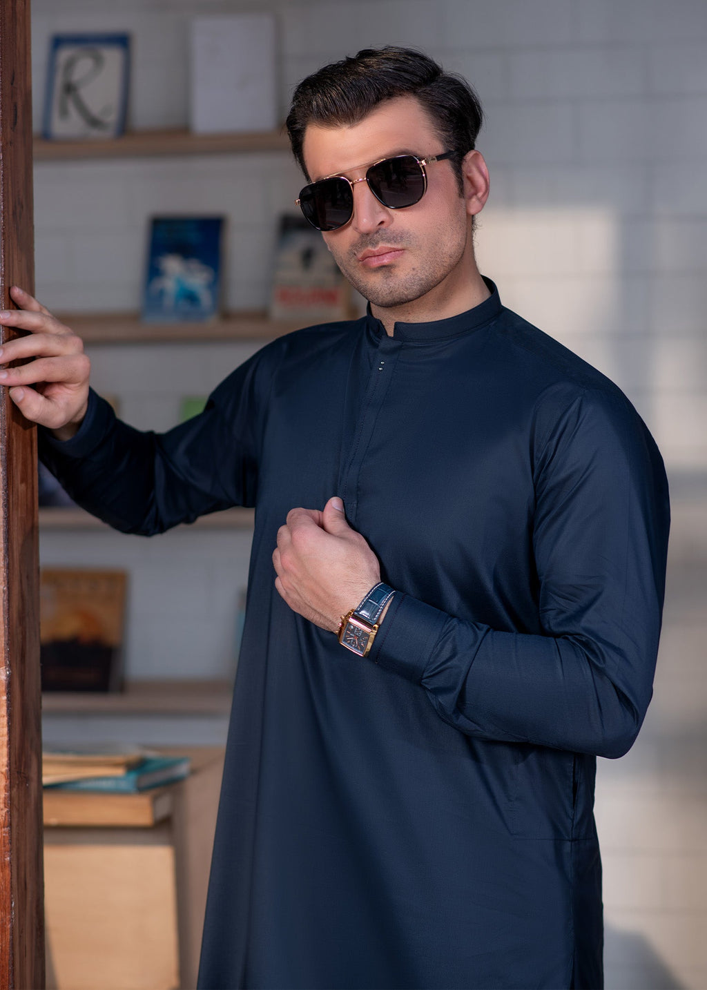 Elegant Navy Blue Stitched Kameez Shalwar for Formal & Festive Events
