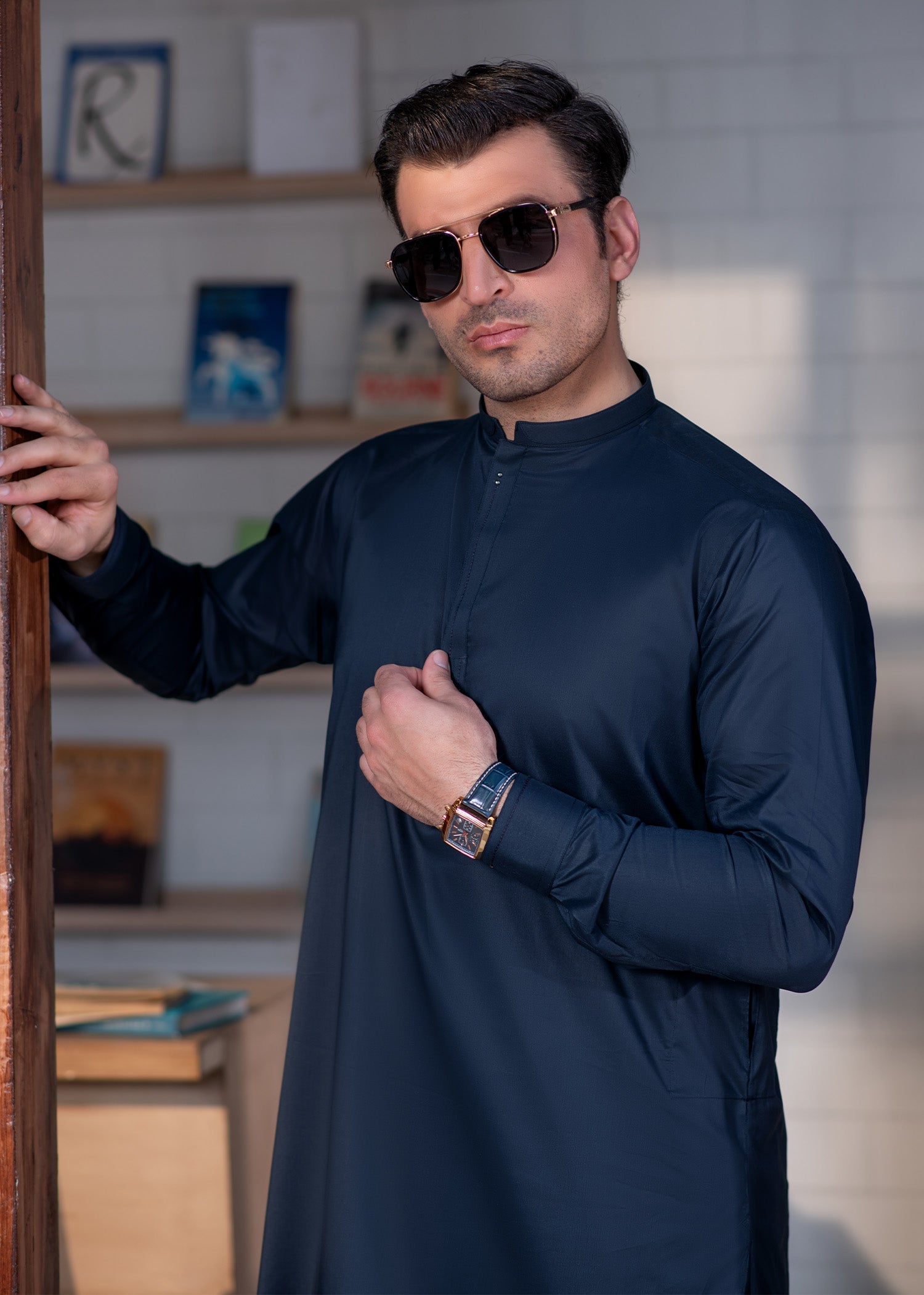 Elegant Navy Blue Stitched Kameez Shalwar for Formal & Festive Events