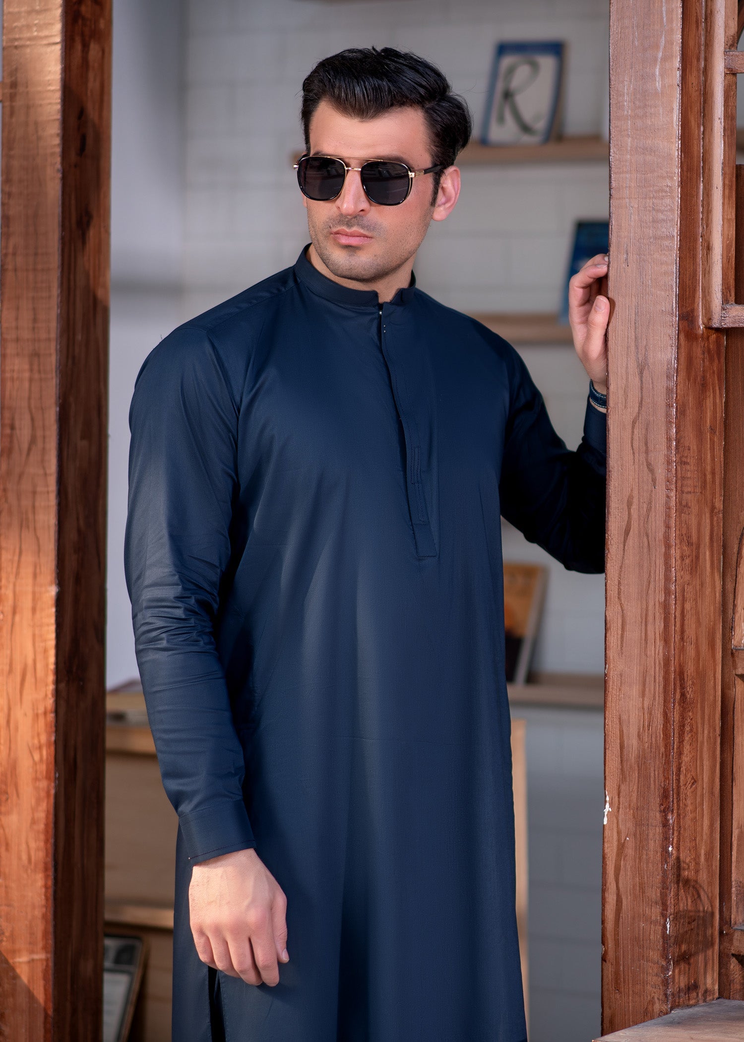 Elegant Navy Blue Stitched Kameez Shalwar for Formal & Festive Events