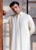 Cream Booski Collar Plain - Kameez Shalwar - Men