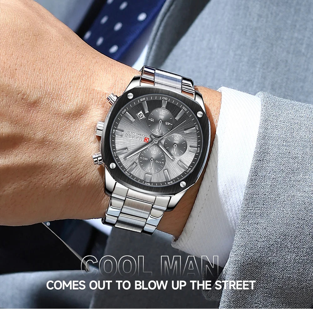 Grey Dial Chronograph Silver Steel Chain Men's Watch