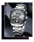 Grey Dial Chronograph Silver Steel Chain Men's Watch