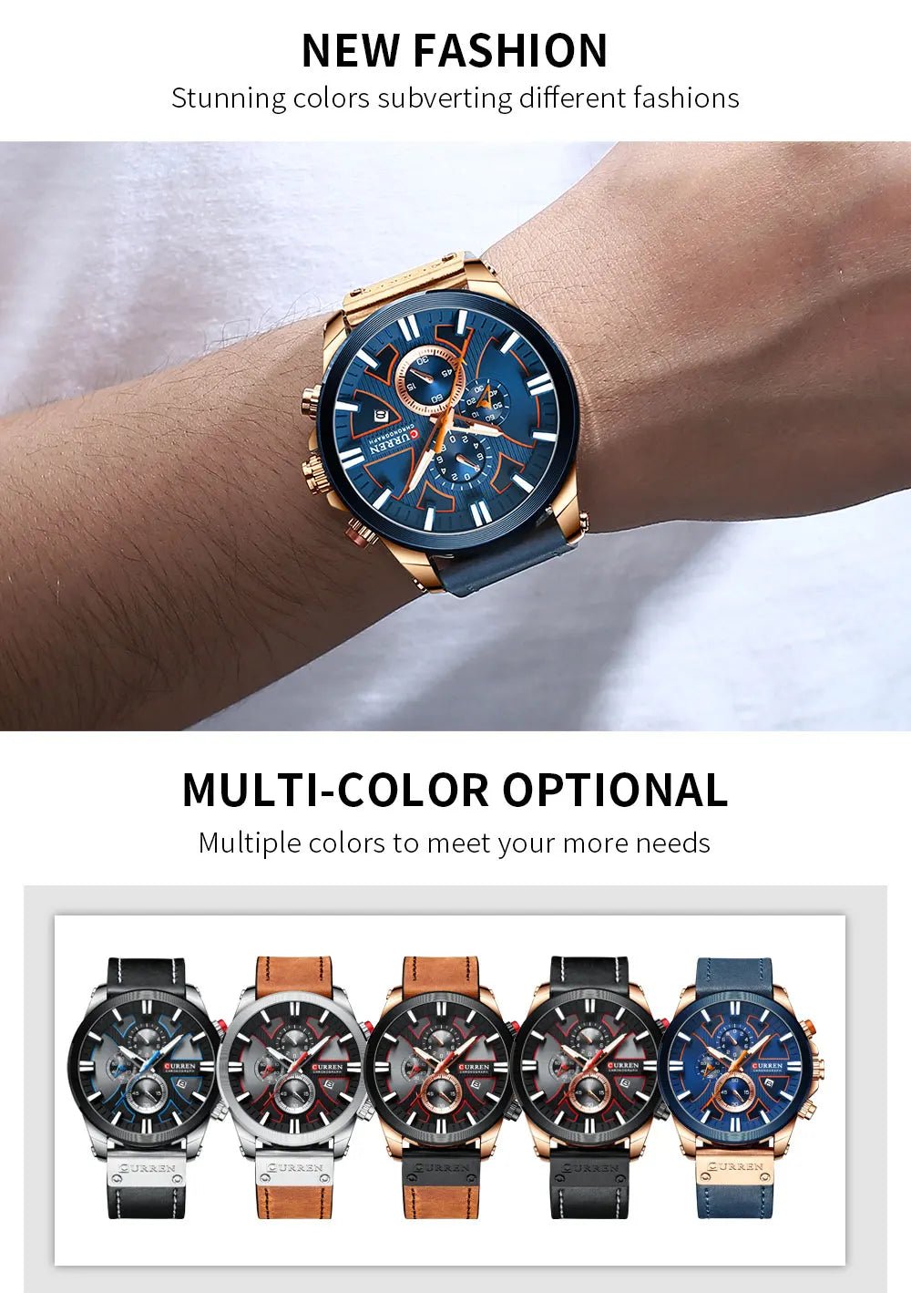 Blue Leather Strap Chronograph Analog Quartz Men's Watch.