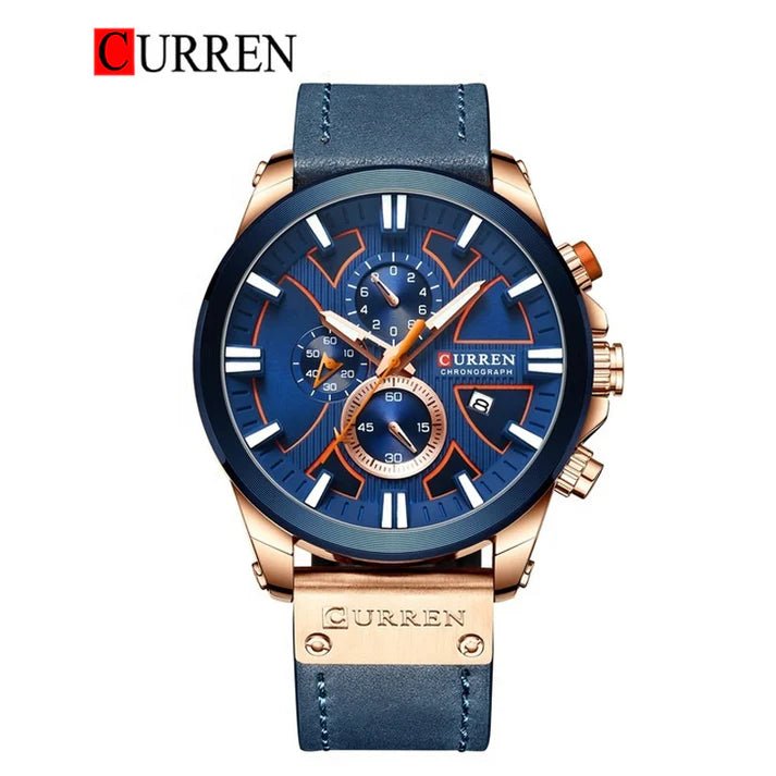 Blue Leather Strap Chronograph Analog Quartz Men's Watch.