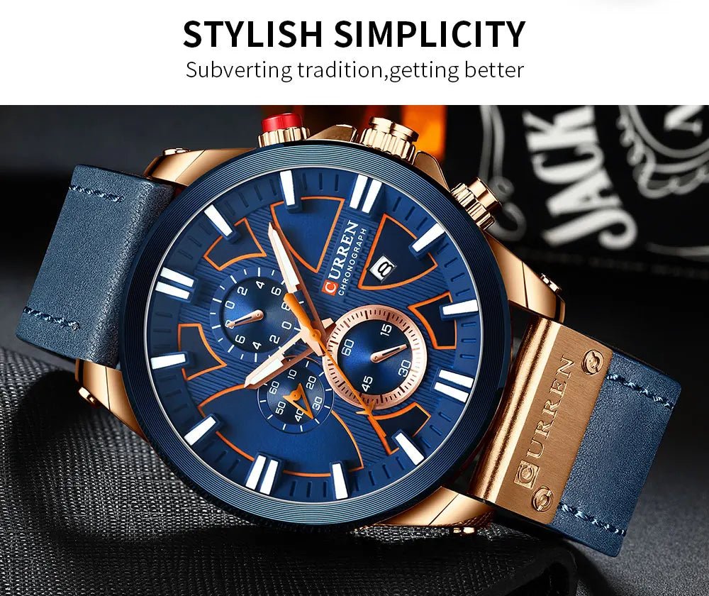 Blue Leather Strap Chronograph Analog Quartz Men's Watch.