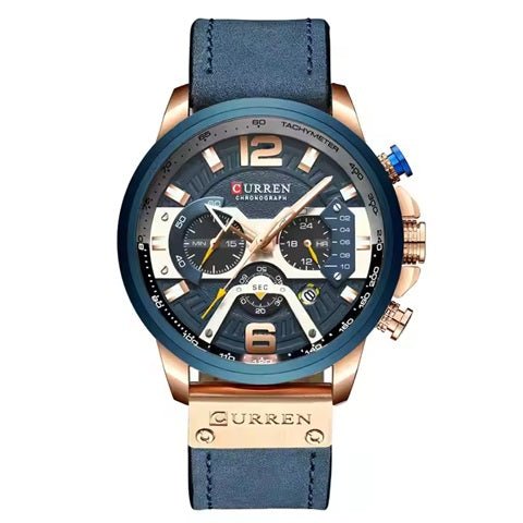 Blue Leather Strap Chronograph Analog Quartz Men's Watch.