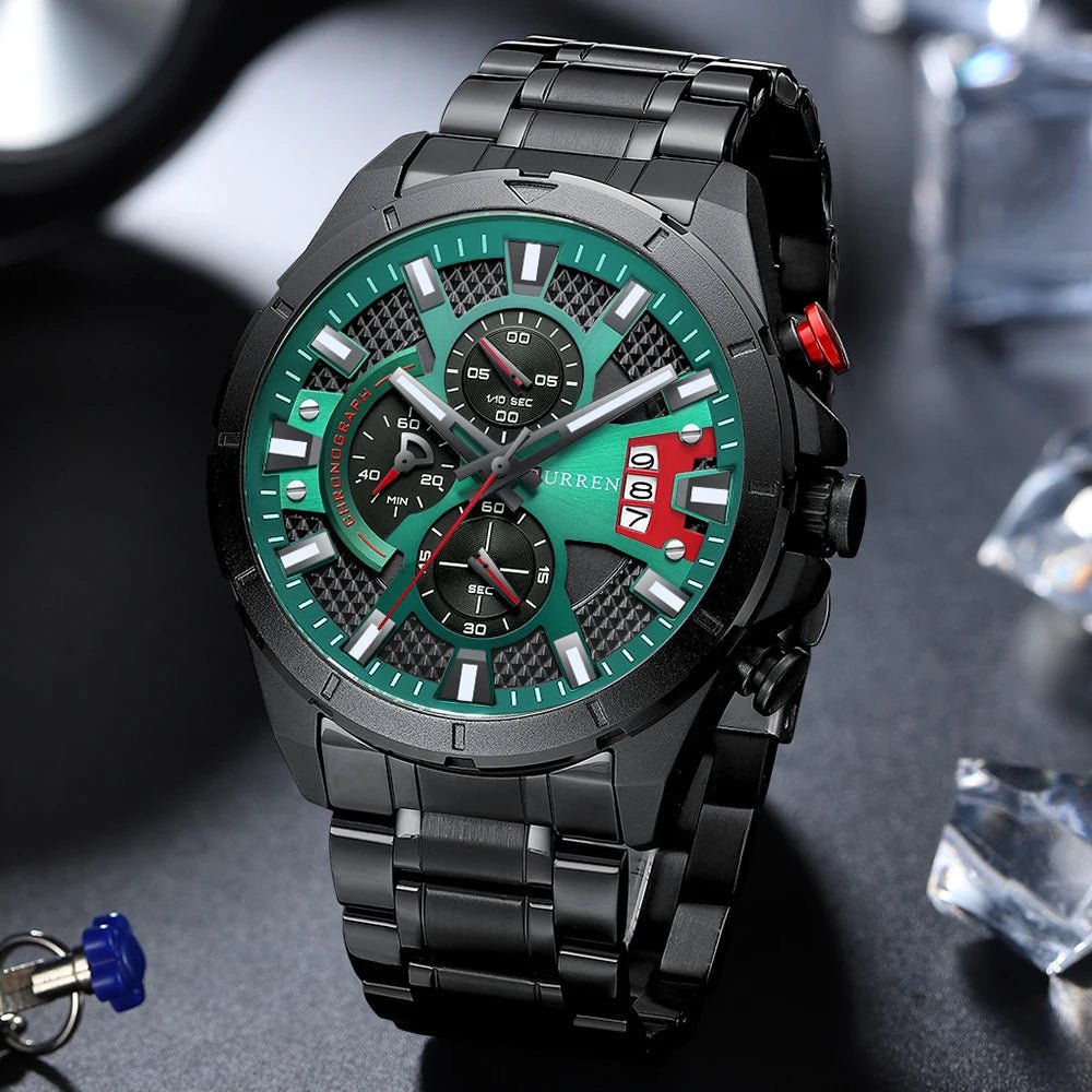 Black Dial Black Stainless Steel Chain Chronograph Men's Watch