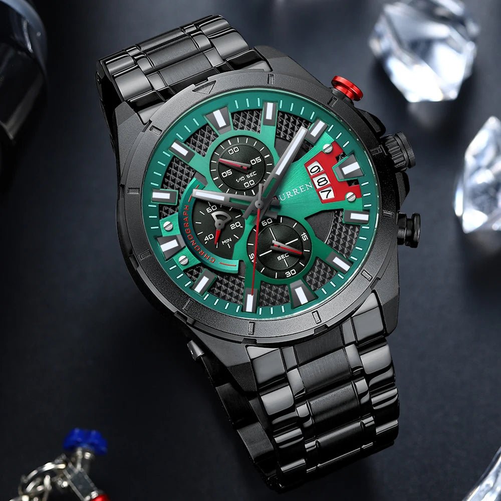 Black Dial Black Stainless Steel Chain Chronograph Men's Watch
