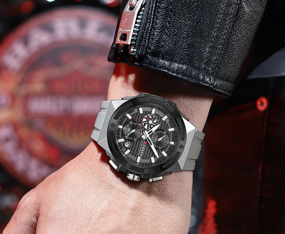 Black Dial Men's Watch – Grey Silicone Strap