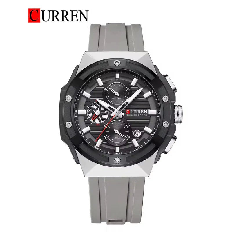 Black Dial Men's Watch – Grey Silicone Strap
