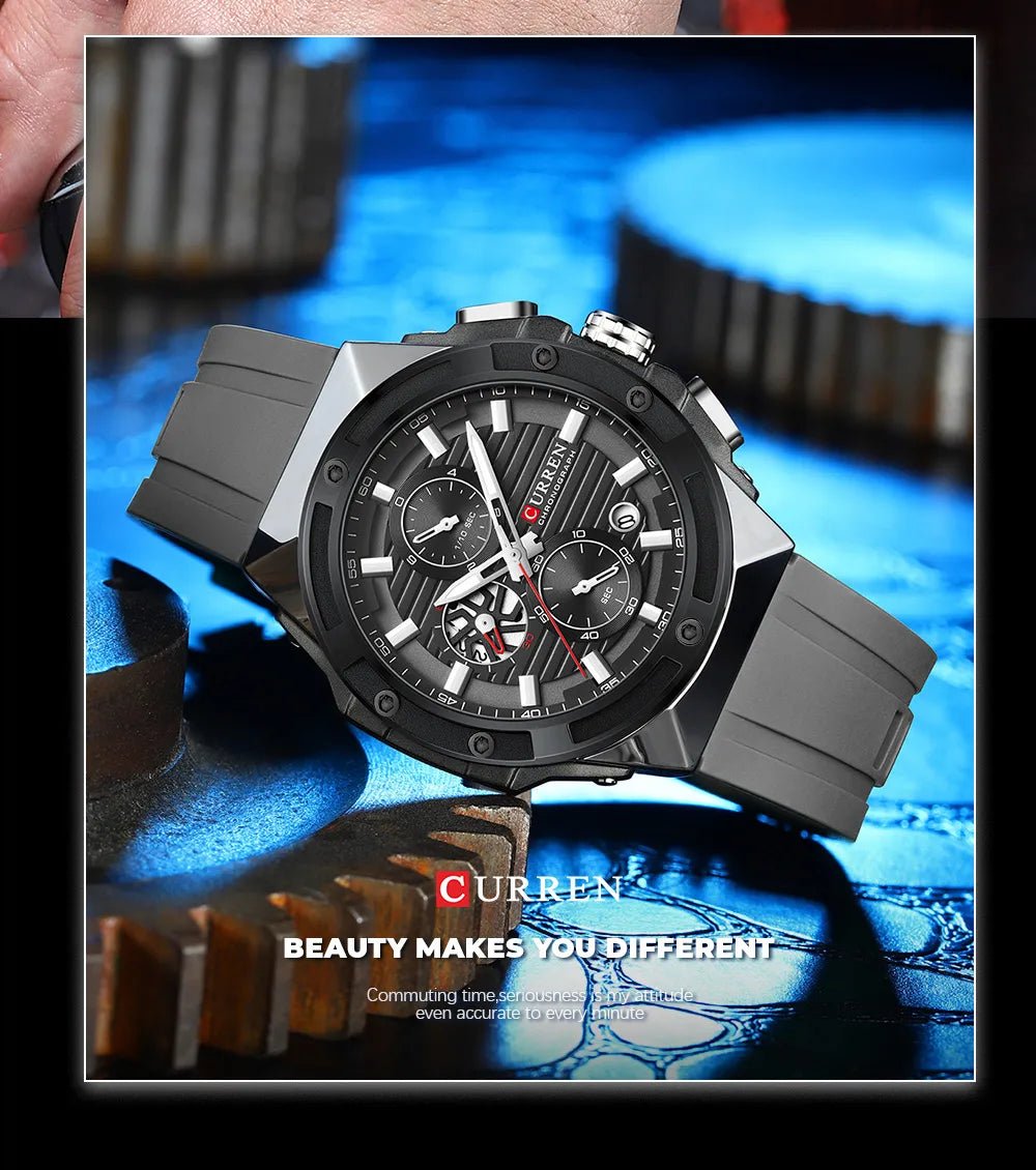 Black Dial Men's Watch – Grey Silicone Strap