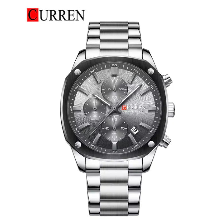 Grey Dial Chronograph Silver Steel Chain Men's Watch